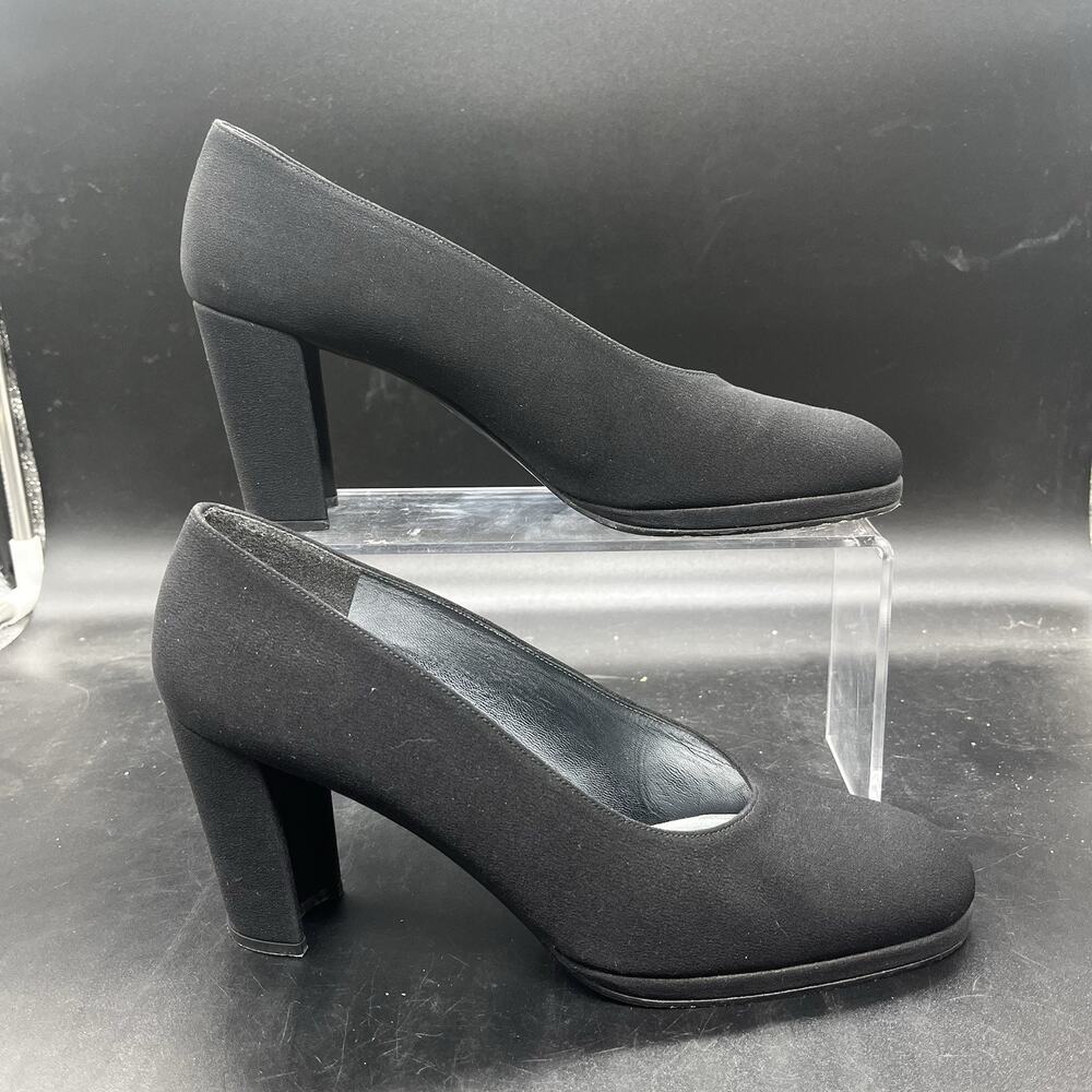 Stuart Weitzman womens black fabric chunky heel size 8.5 B